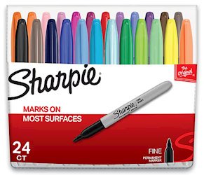 PERMANENT MARKERS, SHARPIE, FINE TIP, ASSORTED COLORS, 24/CT LARGE